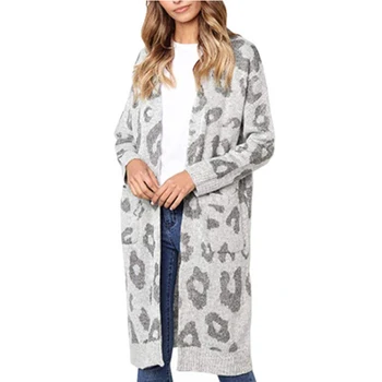 

Leopard Printed Cardigan Women 2019 Autumn Casual Long Sleeve Knitted Sweaters Female Loose Fashion Pockets Cardigan Mujer T8