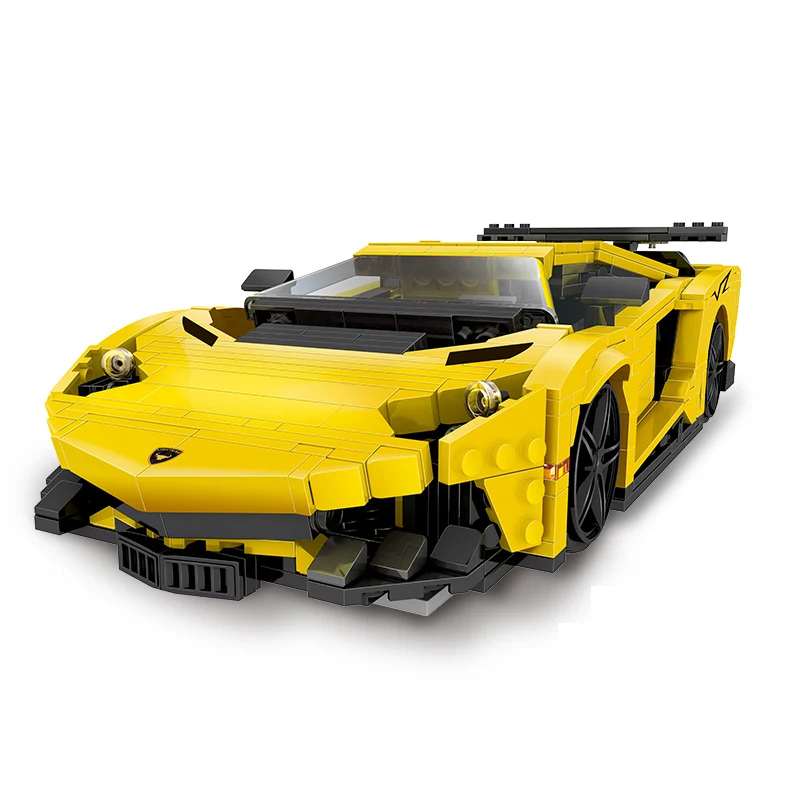 

DIY XP-03008 Building Blocks Technic Assembled Yellow Lightning Racer Car Models Kits Blocks Bricks Toys For Children .
