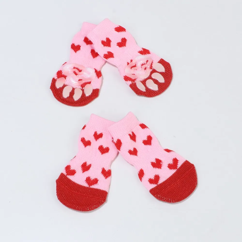 Носки для домашних собак Нескользящие вязаные носки для маленьких собак и кошек толстые теплые Защитные носки для собак Шнауцер пинетки аксессуары - Цвет: pink