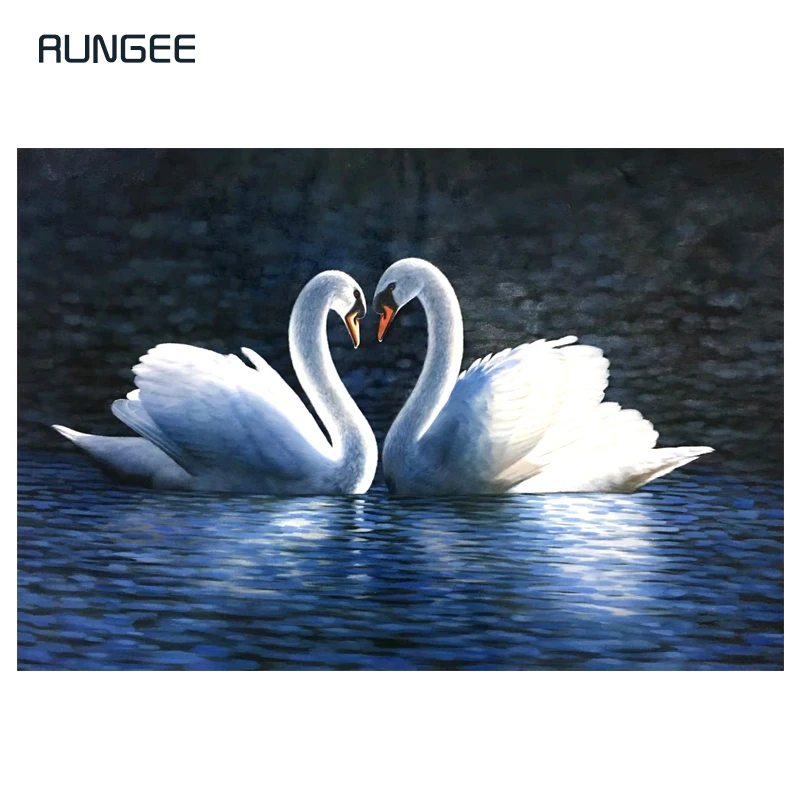 

KOWELL 100% Handpainted High Quality Swan Oil Painting On Canvas Art Gift Home Decor Living Room Wall Art Frameless Picture