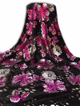 

The latest Nigerian French tulle lace with 3D sequins high quality African sequins lace fabric velvet gown fabric YYZ0898