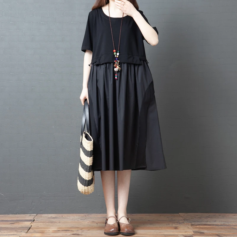 Женское длинное платье с круглым вырезом удобное летнее в стиле Хань широкими