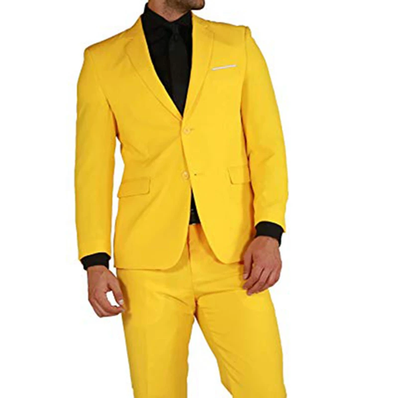 Yellow Красные мужские костюмы двубортный 2 шт.(пиджак+ брюки) остроконечный воротник приталенные костюмы для свадьбы Вечерние смокинги - Цвет: Yellow