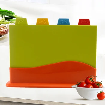 

4Pcs Cutting Chopping Board Set Fruit Non Slip Separately With Stand Supplies Food Meat Preparation Colour Coded Block Kitchen