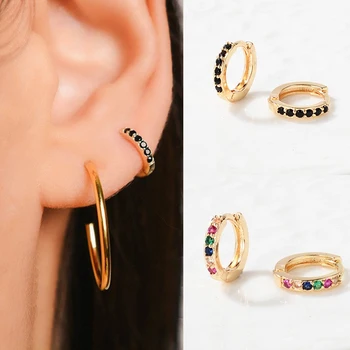Small Huggies Hoop Earrings Multicolor Cz Hoop Cartilage Earrings Stud Minimal Tiny Ear Piercing Jewelry Wholesale