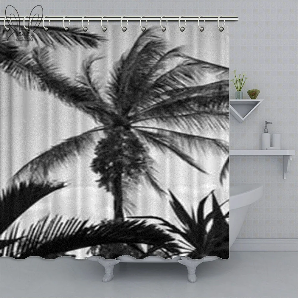 Retro Filtered Single Palm Tree Shower Curtain Vintage Hawaii Landscape Curtains Bathroom Eco-friendly Polyester Bathtub Curtain