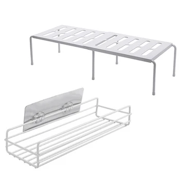

Practical Iron Shelf Adhesive Storage Rack Holder Shower Shampoo Organizer White & Kitchen Retractable Shelf Multi-Function Fini