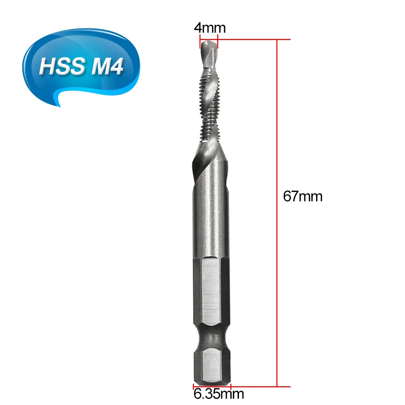 M3 M4 M5 M6 M8 M10 композитный кран сверло Резьба спиральный винтовой кран 1/4 ''шестигранный HSS 4341 - Цвет: M4