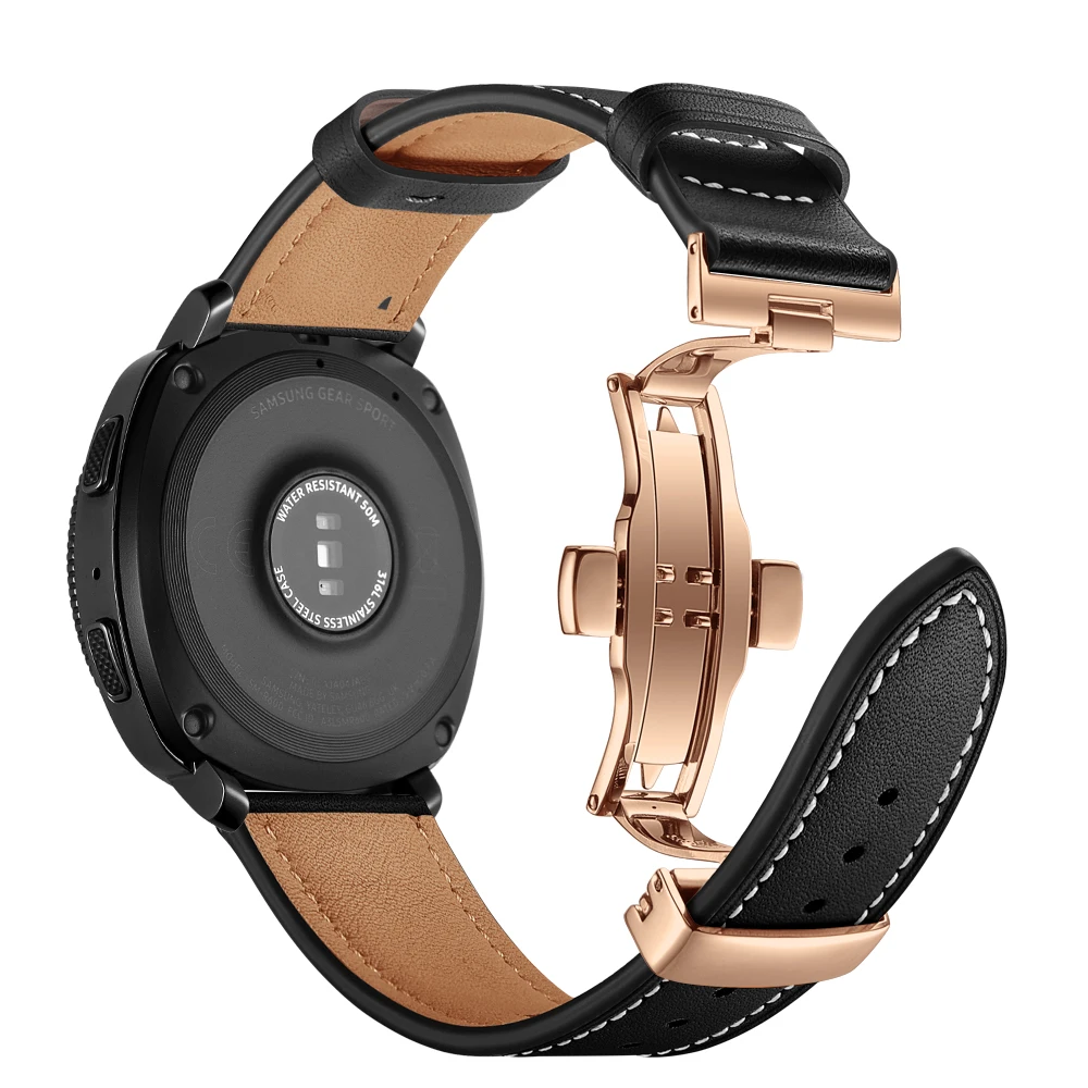 UEBN 20 мм роза застежка-бабочка кожаный ремешок для samsung Galaxy Watch 42 мм активный 2 Браслет ремешок для Шестерни S2 спортивный ремешок для часов