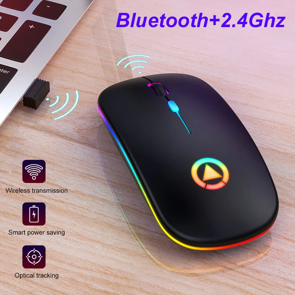 

2.4Ghz USB Optical Mice for Laptop PC Wireless Mouse Computer Bluetooth Mouse Mute PC RGB Rechargeable Ergonomic Mouse