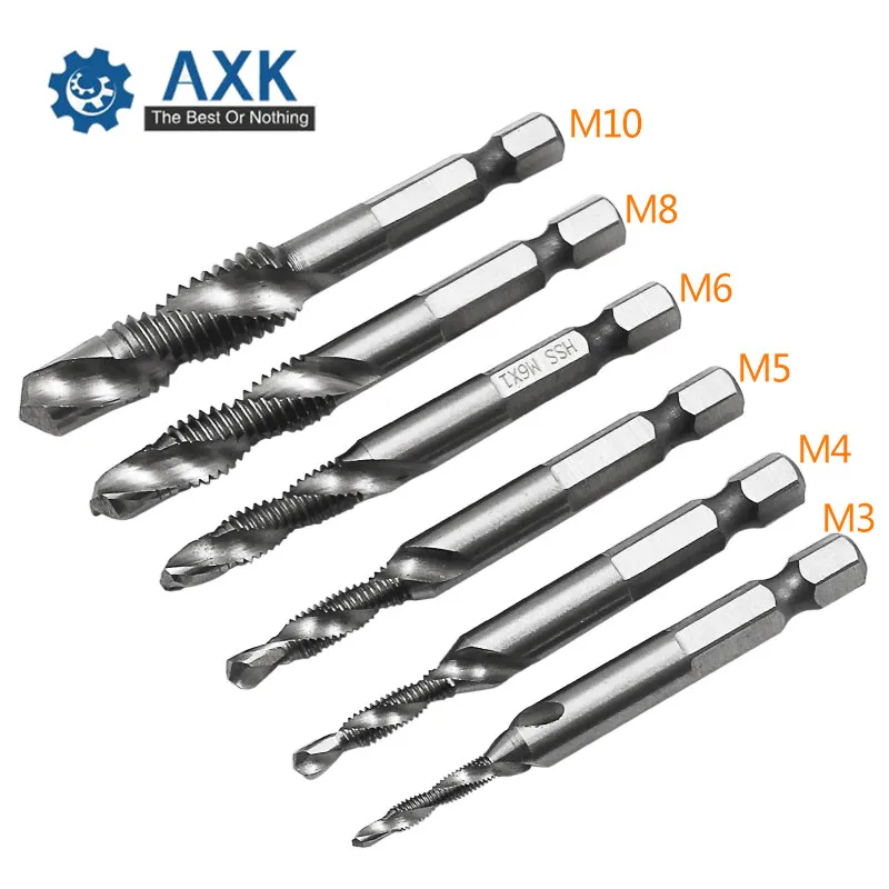 

M3-M10 HSS 4341 Composite Tap Drill Bit Thread Spiral Screw Tap 6.35mm 1/4'' Hex DT453