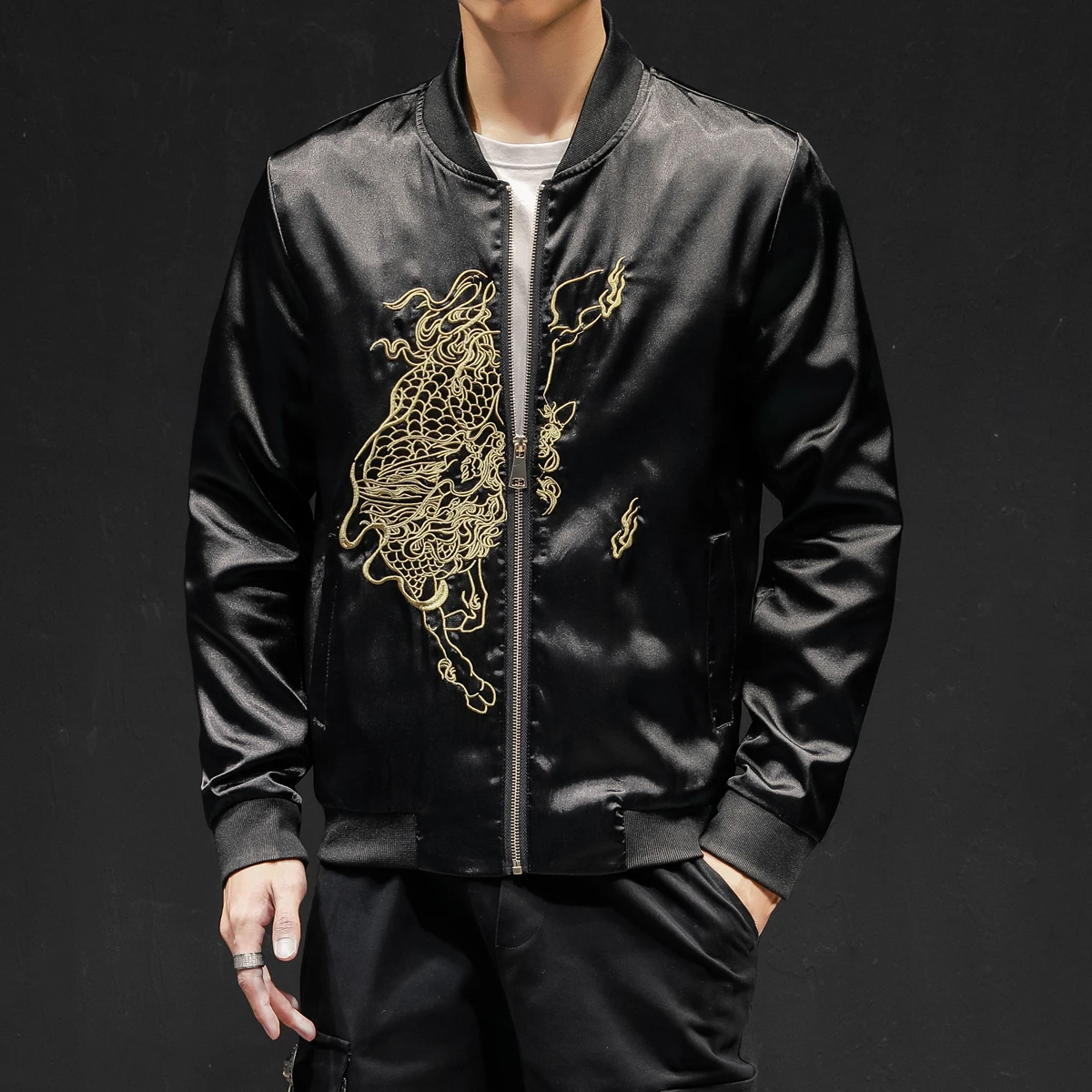 

2019 Black Men Hip Hop Embroidery Jacket Male Outerwear Coat