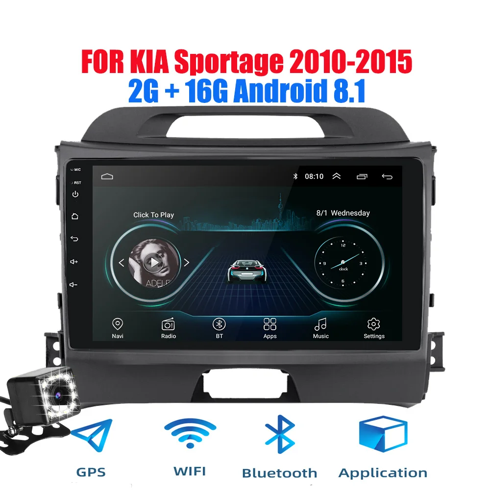 Android 8(2G) CAM Threecar 2din Android 9 Ouad Core PX6 Автомагнитола стерео для KIA Sportage 3 2010- gps Navi Аудио Видео плеер Wifi HDMI TPMS - Цвет: Android 8(2G) CAM