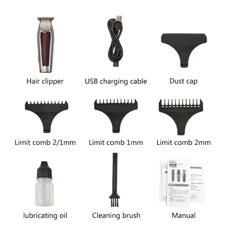 Электрическая машинка для стрижки волос, масляная голова, бритва с гравировкой, USB Перезаряжаемый триммер с 3 концевыми гребнями, парикмахерские инструменты для ухода за бородой
