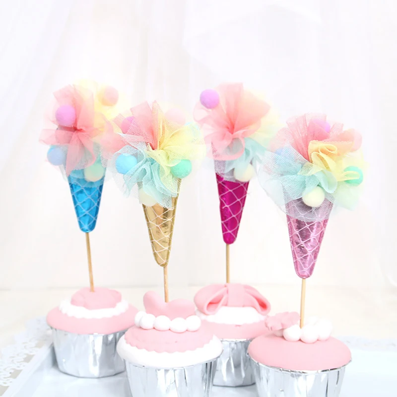 Pink Unique Lace Ice Cream Cake Topper Dessert Decoration For Birthday Party Lovely Gifts 1Pcs