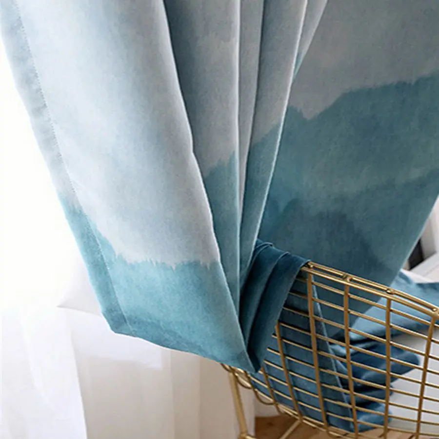 Physical Bedroom Blackout Curtains Modern Minimalist Gradient Blue Mountain Scenic Pattern Curtain For Living room Panel AF056-5