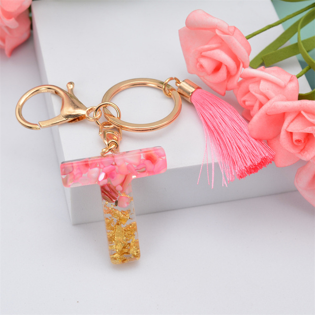 Creative Letter Alphabet Crystal Arylic Liquid Keychain Women Key Chains Ring Car Bag Tassels Pendent Charm Gift Accessory