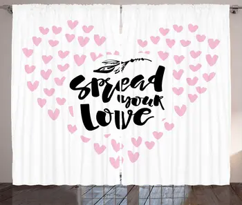 

Saying Curtains Inspirational Spread Your Love Lettering with Hearts and Feather Living Room Bedroom Window Drapes Baby Pink