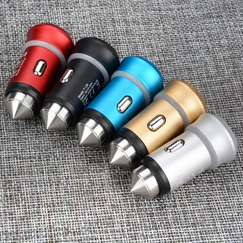 

3.1A Aluminum Alloy Car Charger Dual Usb Ports Hammer Safety Led Light Car Chargers For Samsung htc gps