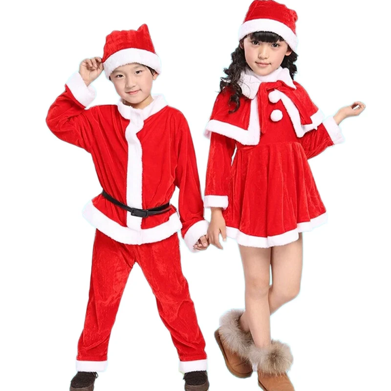 2 3 5 7 9 11 Years Christmas Costume Boys Girls Santa Claus Red Dress With Cloak Cosplay Kids Children Clothing Girl's Clothes | Детская