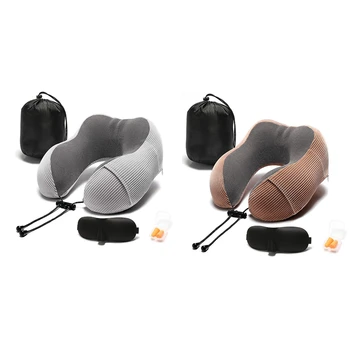 

2 Set Travel Pillow Memory Foam with 360-Degree Head Support Comfortable Neck Pillow with Storage Bag Lightweight Traveling Pil