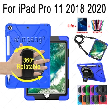 

Hand Shoulder Strap Case for iPad Pro 11 2018 2020 Kids Safe Shockproof 360 Rotable Tablet Cover with Rope