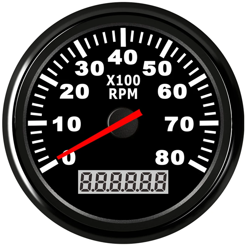 

Boat Tachometer Marine Tacho Meter Gauge LCD Hourmeter 8000 RPM 85mm Car Tachometer 12V/24V Red Backlight