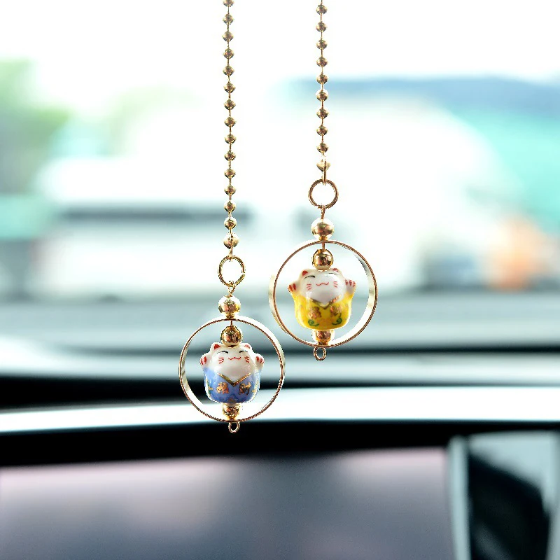 Lucky Cat Car Hanging Pendant Charm Good Luck Wealth Safety FengShuiSJCA 