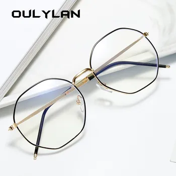 

Oulylan Anti Blue Light Glasses Frame Women Polygon Metal Eyeglasses Frames Men Clear Lens Myopia Optical Computer Eye Glasses