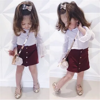 

Drop shipping Baby Girls Button A Line Skirts Pageant Party Clothes Kids Casual Princess Skirs Vestido Infantil