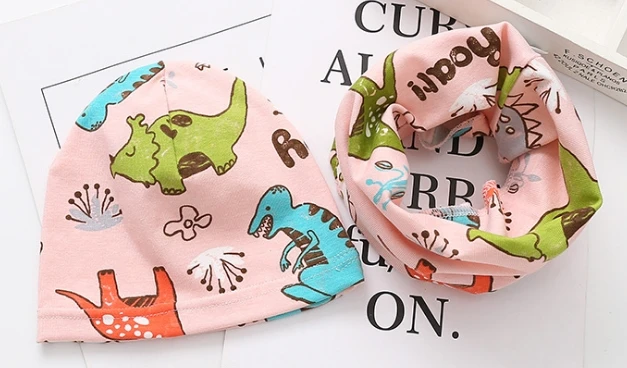 thin dinosaur pink Новинка года; сезон осень-зима; комплект детской шапки для мальчиков и девочек; шарф-кольцо; Детский Теплый хлопковый шейный платок; Детские шапочки; шапка; шарф; комплект из двух предметов - Цвет: thin dinosaur pink