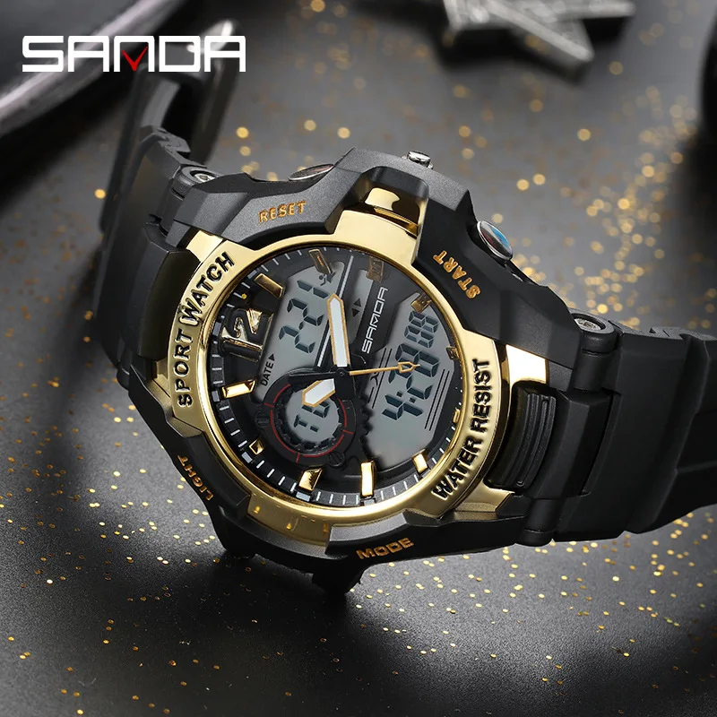 Кофе SANDA Роскошные Брендовые мужские спортивные часы для дайвинга 30 м цифровые светодиодные армейские часы светящиеся повседневные наручные часы трендовые кинетические часы - Цвет: Кофе