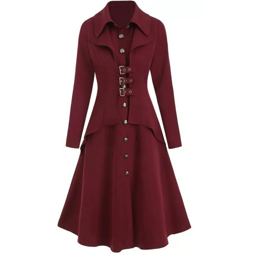 

Autumn Winter Women Goth Swallowtail Blend Wool Long Black Trench Dress Coats Slim Blazer Dress Gothic Plus Size Outwear