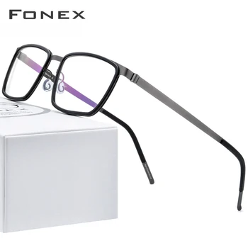 

FONEX Acetate Alloy Eyeglasses Frames Men Square Myopia Optical Prescription Glasses 2020 New Korean Screwless Eyewear 98629