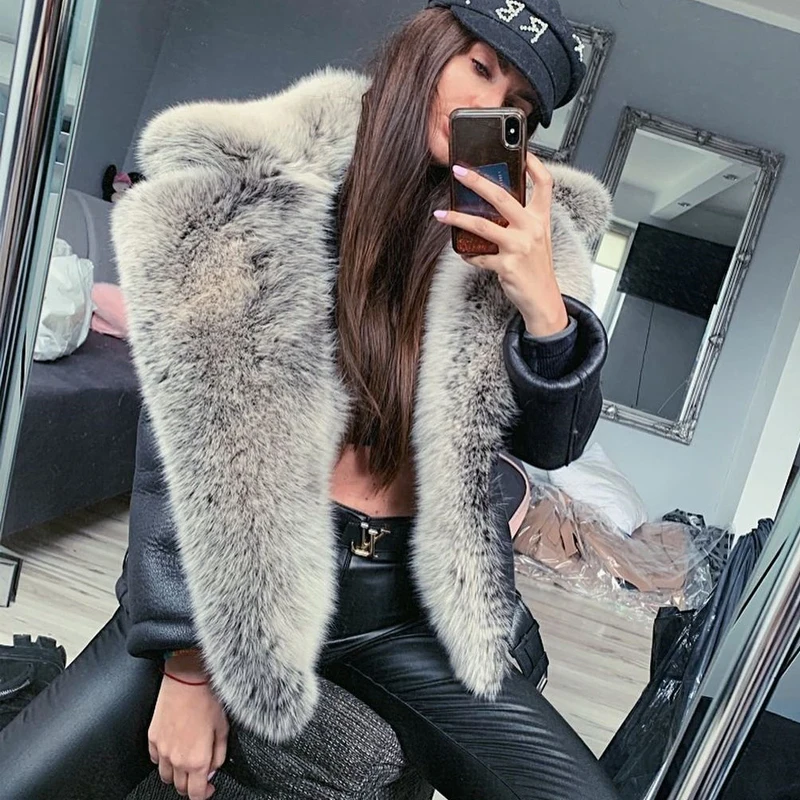 Natural Real Fox Fur Coat Genuine Sheep Leather High Quality 2022 Winter Women Whole Skin Fox Fur Coats Leather Jacket Outwear bffur luxury women genuine silver fox fur coat medium length winter fashion whole skin real fox fur coat woman outwear trendy