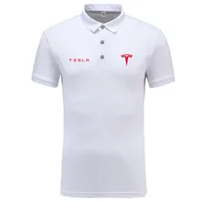 Повседневная Однотонная рубашка поло в летнем стиле с логотипом Tesla, Однотонная рубашка с коротким рукавом