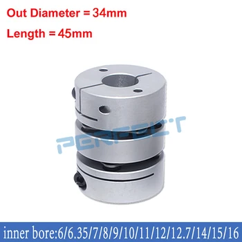 

D34 L45 flexible diaphragm coupling hole diameter 6/6.35/7/8/10/11/12/12.7/14/15/16 Flexible Plum Shaft Coupling CNC Stepper Mot