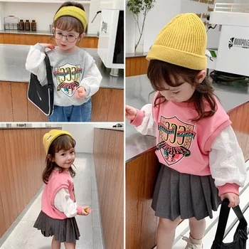 

Clothing Outfit 2020 New Style Korean-style Autumn Clothing Girls Crew Neck Base Shirt Mock Two-Piece Hoodie Douyin Supplier Gro