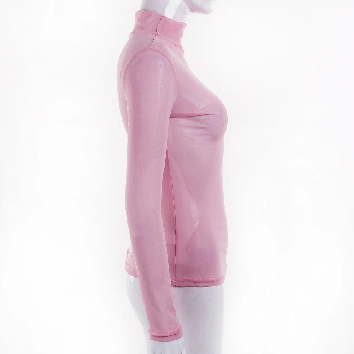 Элегантные женские эффектные прозрачные сетчатые прозрачные рубашки с длинными рукавами и высоким воротником