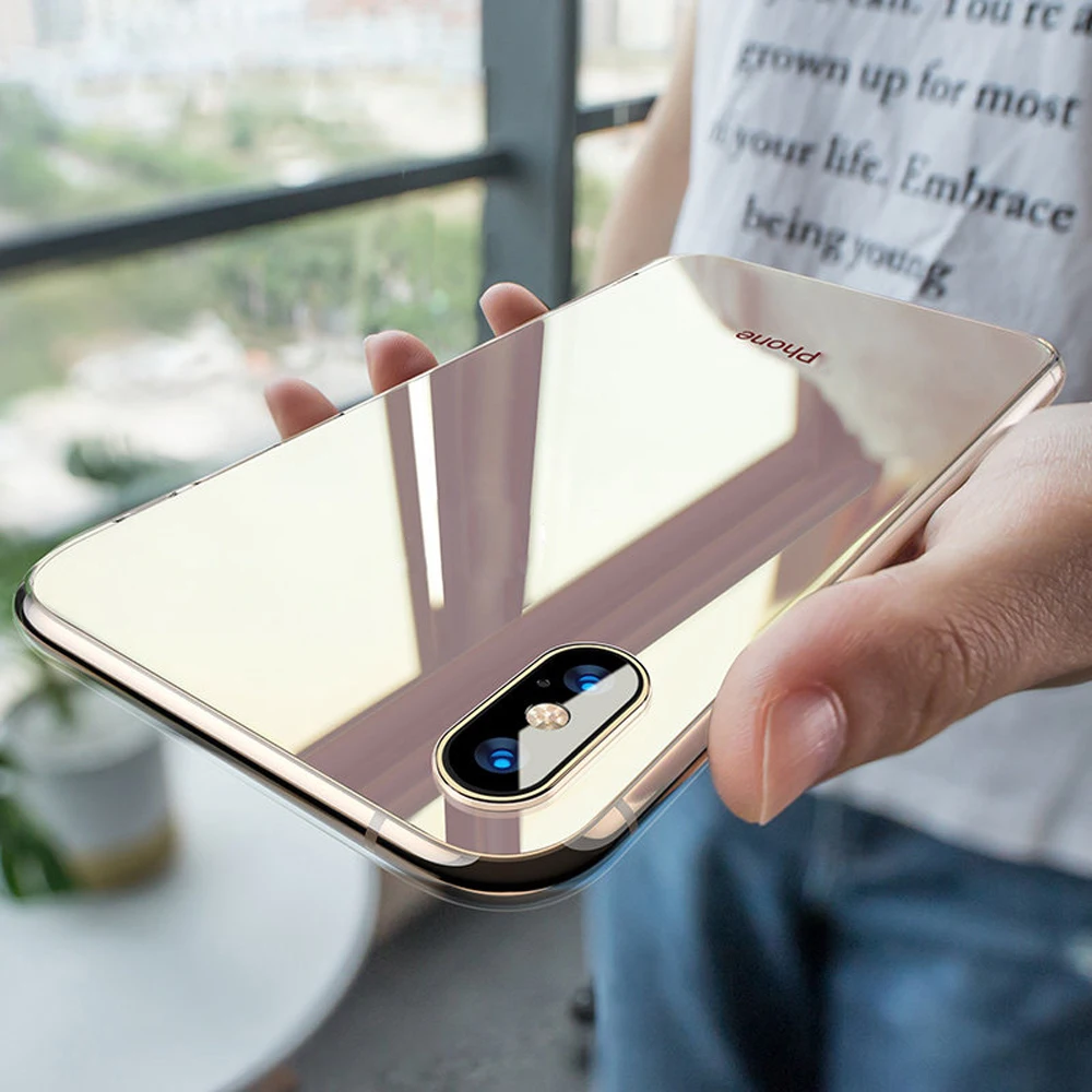 

Super Plating Glass Covers For iPhone 11 Pro XS MAX XR 6S 7 8 Plus Case Aurora Coque For iPhone 8 7 XS XR Thin Case With logo