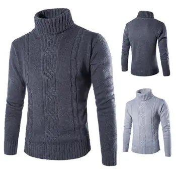 

Winter Men's Pullover Sweaters Solid Color Long Sleeve Turtelneck Sweater Twist Knitted Sweater Basic Slim Pullovers Sweaters
