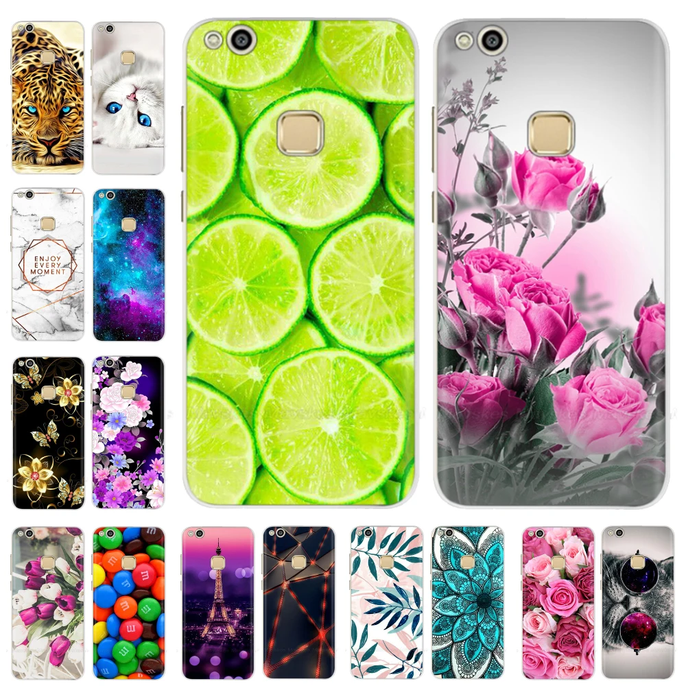 Bajo costo Para Huawei P10 lite funda de silicona caso de la cubierta para huawei P10 funda trasera suave TPU lindo gato de dibujos animados flor teléfono casos Coque Etui AANgwReax