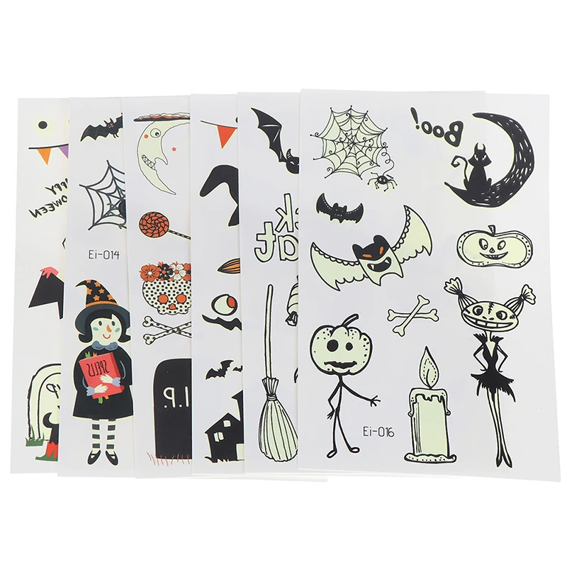 1Sheet Ghost For Kids Fake Tattoo Witch Glowing in Dark Halloween Luminous Tattoo Waterproof Temporary Tattoo Stickers