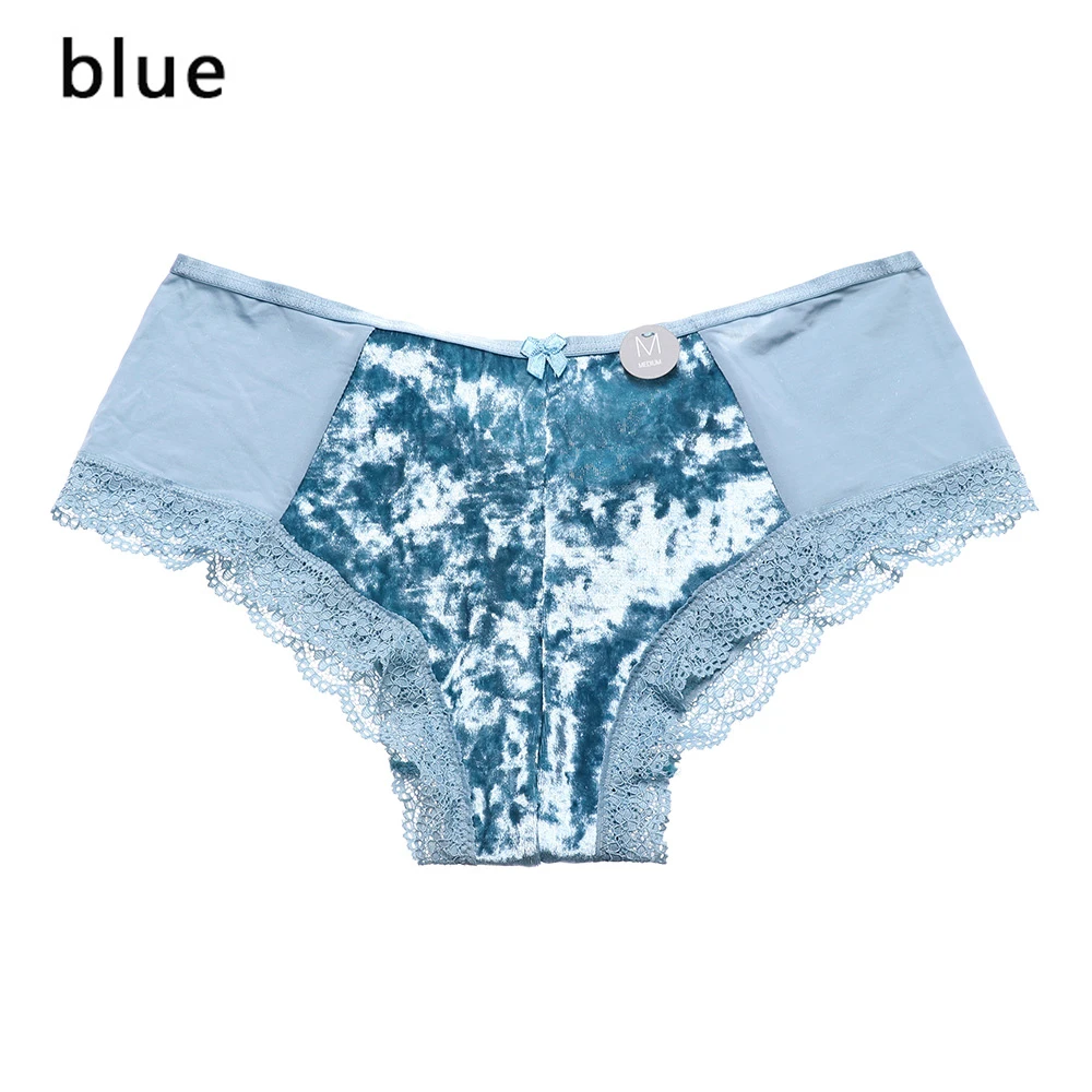 blue Новинка, модные бархатные трусики для женщин, кружевное сексуальное нижнее белье, с вырезами, с оборками, низкая талия, трусы, сексуальные, с промежностью, хлопковые трусики, нижнее белье - Цвет: blue