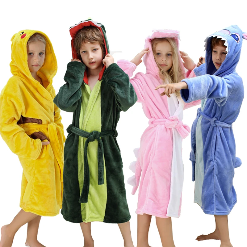 Cartoon Children Bathrobe for Boy Girls Pajamas Flannel Tiger Animal Hooded Bath Robe Baby Kids Home Wear Outfit Roupao Infantil