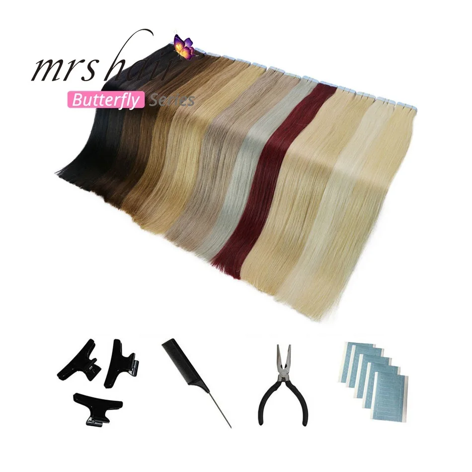 MRSHAIR, 6#, пряди для кожи, человеческие волосы, прямые, лента для наращивания, машинка для наращивания, волосы remy, двухсторонняя лента, комплекты для волос 16, 18, 20, 22, 24 дюймов