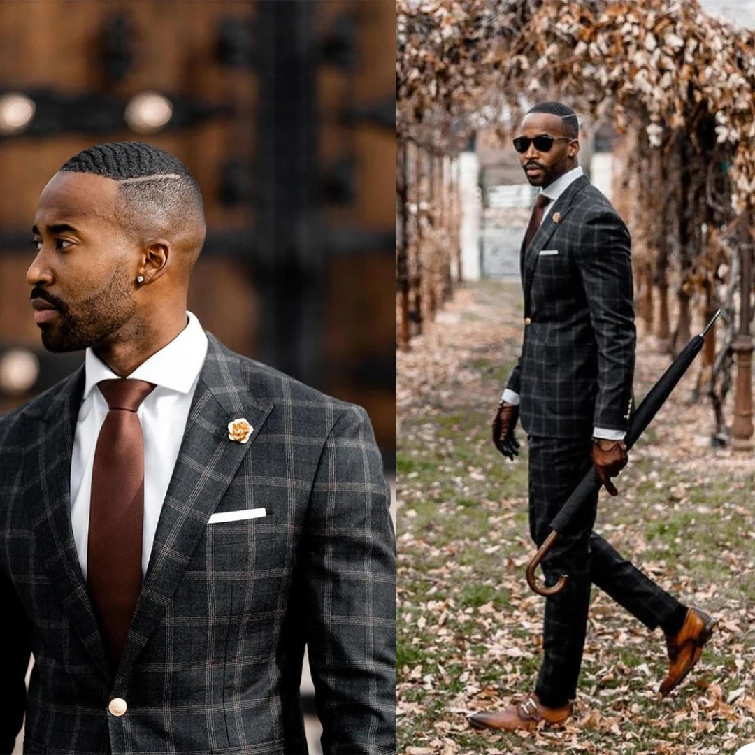 

Новый дизайн проверить мужские смокинги красивый, на одной пуговице, лацкан с тупым углом клетчатый Блейзер Slim Fit вечерние свадебные уличная куртка комплект из 2 предметов