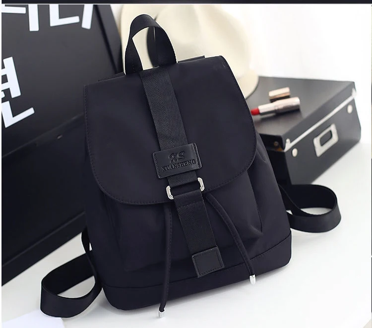 WOBAG студенческий рюкзак для путешествий, большой емкости, сумка на шнурке для ноутбука, черный нейлоновый рюкзак для мальчиков и девочек, модная школьная сумка
