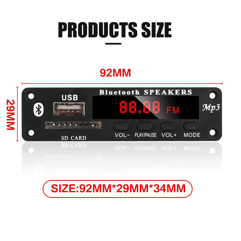 Универсальный Bluetooth Автомобильный MP3 декодер плата Поддержка USB SD FM радио Функция с прозрачной монтажной рамкой