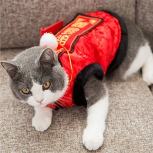 Милая Новогодняя одежда для питомца кота, костюм для вечеринки, платье династии Тан с красным конвертом, одежда для домашних животных, котов
